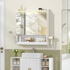 HEXCELEN 70 cm Bathroom Mirror Cabinet, Bathroom Cabinet with Mirror, Wall Cabinet with 3 Doors, Adjustable Levels, with Hooks, for Bathroom, 15 x 70 x 78.8 cm, White, 590303X