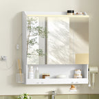HEXCELEN 70 cm Bathroom Mirror Cabinet, Bathroom Cabinet with Mirror, Wall Cabinet with 3 Doors, Adjustable Levels, with Hooks, for Bathroom, 15 x 70 x 78.8 cm, White, 590303X