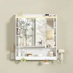 HEXCELEN 70 cm Bathroom Mirror Cabinet, Bathroom Cabinet with Mirror, Wall Cabinet with 3 Doors, Adjustable Levels, with Hooks, for Bathroom, 15 x 70 x 78.8 cm, White, 590303X