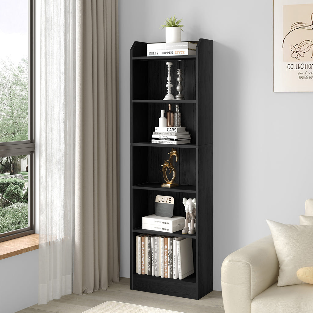 Hzuaneri Bookcase, 6-Tier Narrow Tall Bookshelf, Wooden Bookshelf with Adjustable Shelf, Open Storage Shelf for Bedroom, Living Room, Home Office, 24 x 48 x 169.5 cm Black, 02904XBC