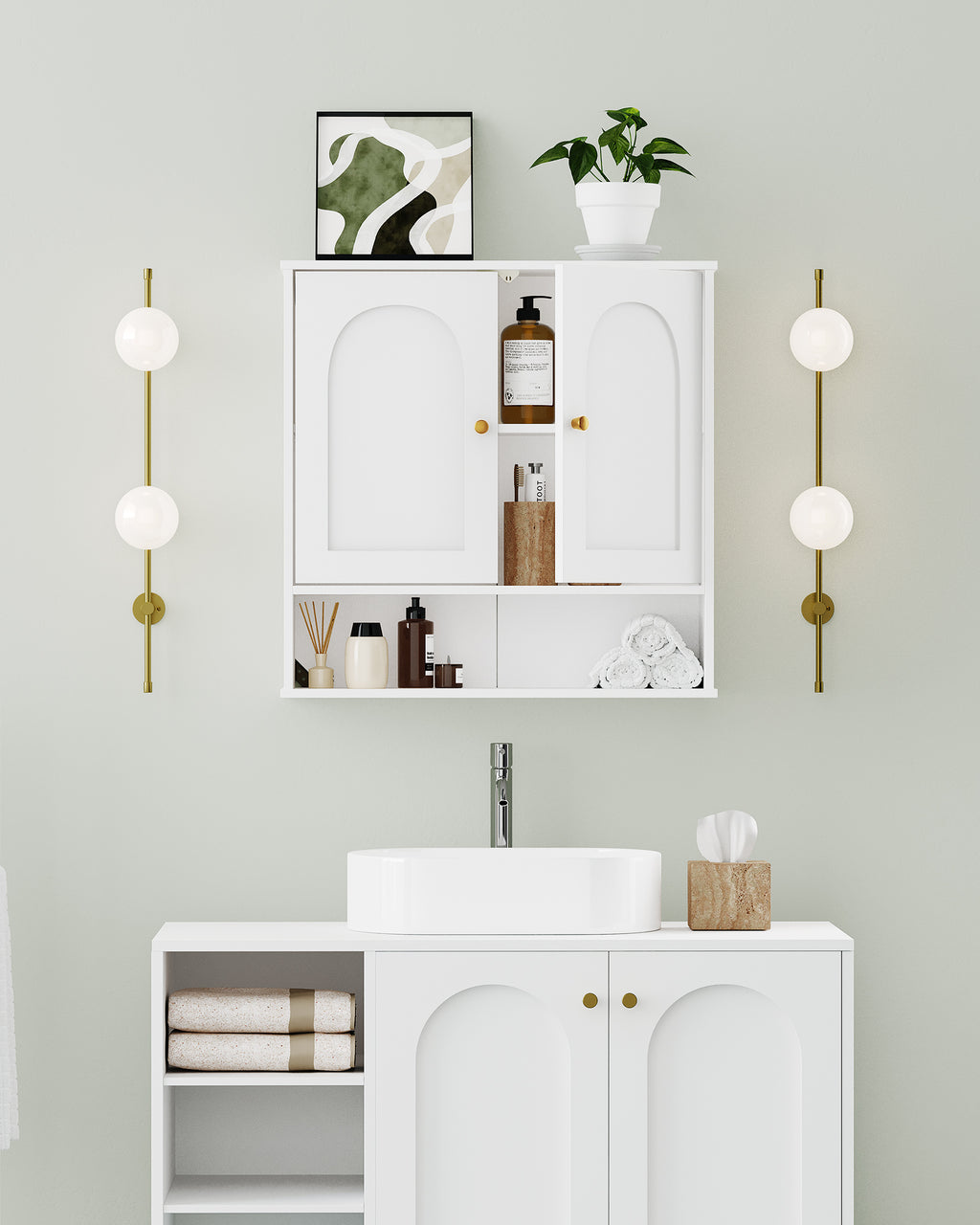Hzuaneri  Wall Cabinet Bathroom Cabinet for Toilet and Over Sink with 2 Doors, Open Space and Adjustable Shelves Medicine Cabinet White with Wood Grain BC40113X