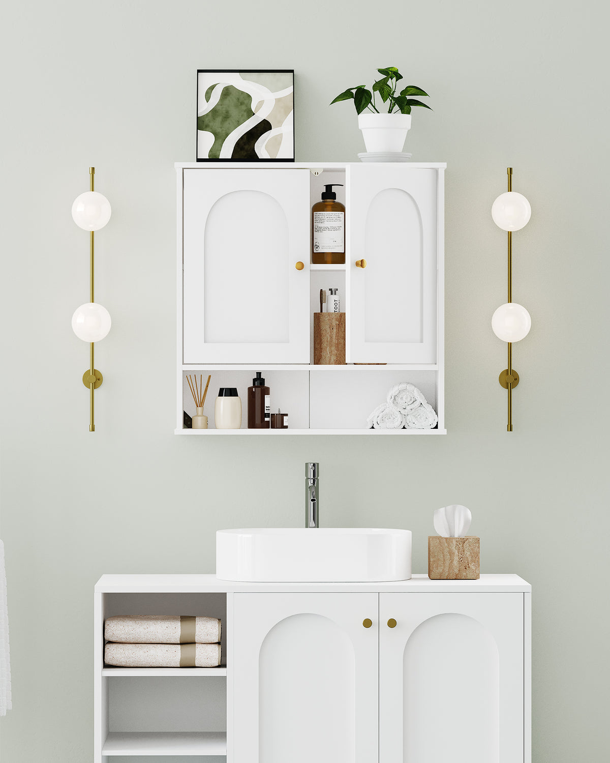 Hzuaneri  Wall Cabinet Bathroom Cabinet for Toilet and Over Sink with 2 Doors, Open Space and Adjustable Shelves Medicine Cabinet White with Wood Grain BC40113X