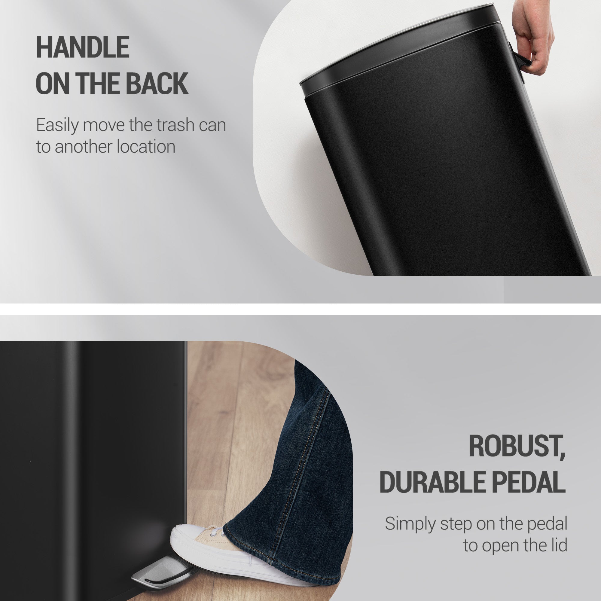 Hzuaneri 50L Trash Can, Kitchen Waste Bin with Pedal, Stainless Steel, Separate Inner Barrel, 15 Bags, Black SW15099B