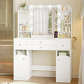 Hzuaneri Dressing Table with LED Lighting with Plug and Hair Dryer Holder, Large Table Top 108 cm, Dressing Table with 2 Large Drawers with Jewellery Tray, 2 Cabinets, 40 x 108 x 144 cm, White DT41503XEU