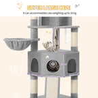Hzuaneri Cat Tree for Indoor Cats, 174cm Cat Tower for Large Cats, 2 Platforms, 2 Caves, 4 Sisal Posts, Scratching Board, Cat Basket, Sisal Rope, Heavy-Duty for multiple cats, Light Grey MS17418LG