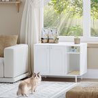 Hzuaneri Cat Litter Box Enclosure, Hidden Litter Box Furniture with Scratching Mat, Wooden Pet House Side End Table, Tall Legs, Double Doors, 80 x 50 x 61 cm, White CB01513W