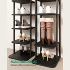 Hzuaneri Vertical Shoe Rack, 8-Tier Narrow Shoe Shelf, Shoe Tower with 2 Hooks, for Small Space, Closet, Entryway, Hallway, Bedroom, Black
