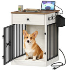24.6" Wooden Dog Crate Furniture with charging station,small dogs,White Brown