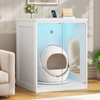 Hzuaneri Extra Large Cat Litter Box Enclosure, Self-Cleaning Hidden Cabinet with Glass Door and RGB Light, Modern,White