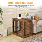 Hzuaneri 27.2" Dog Crate Furniture with Barn Door, Heavy Duty Wooden Kennel for Small Dogs up to 22 lb, Rustic Brown