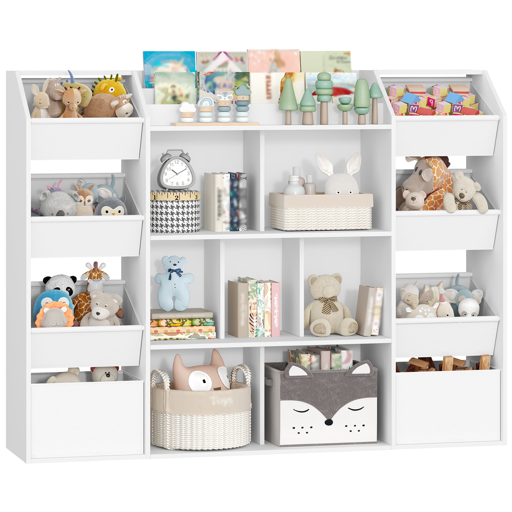 HEXCELEN Children's Shelf, Children's Shelf with 8 Fabric Drawers, Children's Bookcase, Toy Shelf for Children's Room, Living Room, Study, White, 30 x 130 x 100 cm 614203W