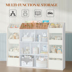 HEXCELEN Children's Shelf, Children's Shelf with 8 Fabric Drawers, Children's Bookcase, Toy Shelf for Children's Room, Living Room, Study, White, 30 x 130 x 100 cm 614203W
