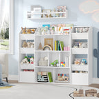 HEXCELEN Children's Shelf, Children's Shelf with 8 Fabric Drawers, Children's Bookcase, Toy Shelf for Children's Room, Living Room, Study, White, 30 x 130 x 100 cm 614203W