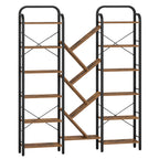 HEXCELEN Bookcase, 6 Tier 18 Compartments Tree Shaped Bookcase, Standing Shelf, Adjustable Open Shelves for Study, Living Room, Vintage Brown/Black, 24 x 152 x 198.5 cm, 615101B