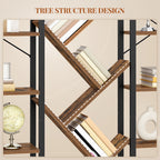 HEXCELEN Bookcase, 6 Tier 18 Compartments Tree Shaped Bookcase, Standing Shelf, Adjustable Open Shelves for Study, Living Room, Vintage Brown/Black, 24 x 152 x 198.5 cm, 615101B