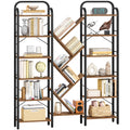 HEXCELEN Bookcase, 6 Tier 18 Compartments Tree Shaped Bookcase, Standing Shelf, Adjustable Open Shelves for Study, Living Room, Vintage Brown/Black, 24 x 152 x 198.5 cm, 615101B