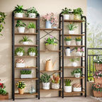 HEXCELEN Bookcase, 6 Tier 18 Compartments Tree Shaped Bookcase, Standing Shelf, Adjustable Open Shelves for Study, Living Room, Vintage Brown/Black, 24 x 152 x 198.5 cm, 615101B