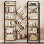 HEXCELEN Bookcase, 6 Tier 18 Compartments Tree Shaped Bookcase, Standing Shelf, Adjustable Open Shelves for Study, Living Room, Vintage Brown/Black, 24 x 152 x 198.5 cm, 615101B
