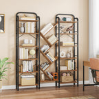 HEXCELEN Bookcase, 6 Tier 18 Compartments Tree Shaped Bookcase, Standing Shelf, Adjustable Open Shelves for Study, Living Room, Vintage Brown/Black, 24 x 152 x 198.5 cm, 615101B