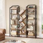 HEXCELEN Bookcase, 6 Tier 18 Compartments Tree Shaped Bookcase, Standing Shelf, Adjustable Open Shelves for Study, Living Room, Vintage Brown/Black, 24 x 152 x 198.5 cm, 615101B
