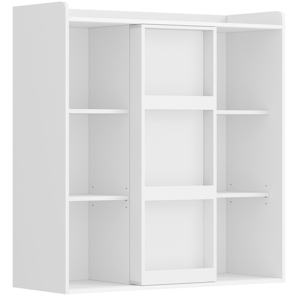 HEXCELEN Bookcase, Bookcase with 9 Cubes, Standing Shelf with Sliding Doors, Adjustable Panels, for Study, Bedroom, Living Room, White, 30 x 100 x 106 cm, 631103X