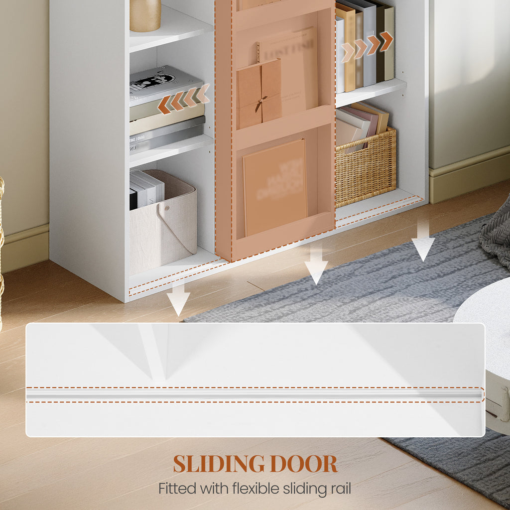 HEXCELEN Bookcase, Bookcase with 9 Cubes, Standing Shelf with Sliding Doors, Adjustable Panels, for Study, Bedroom, Living Room, White, 30 x 100 x 106 cm, 631103X