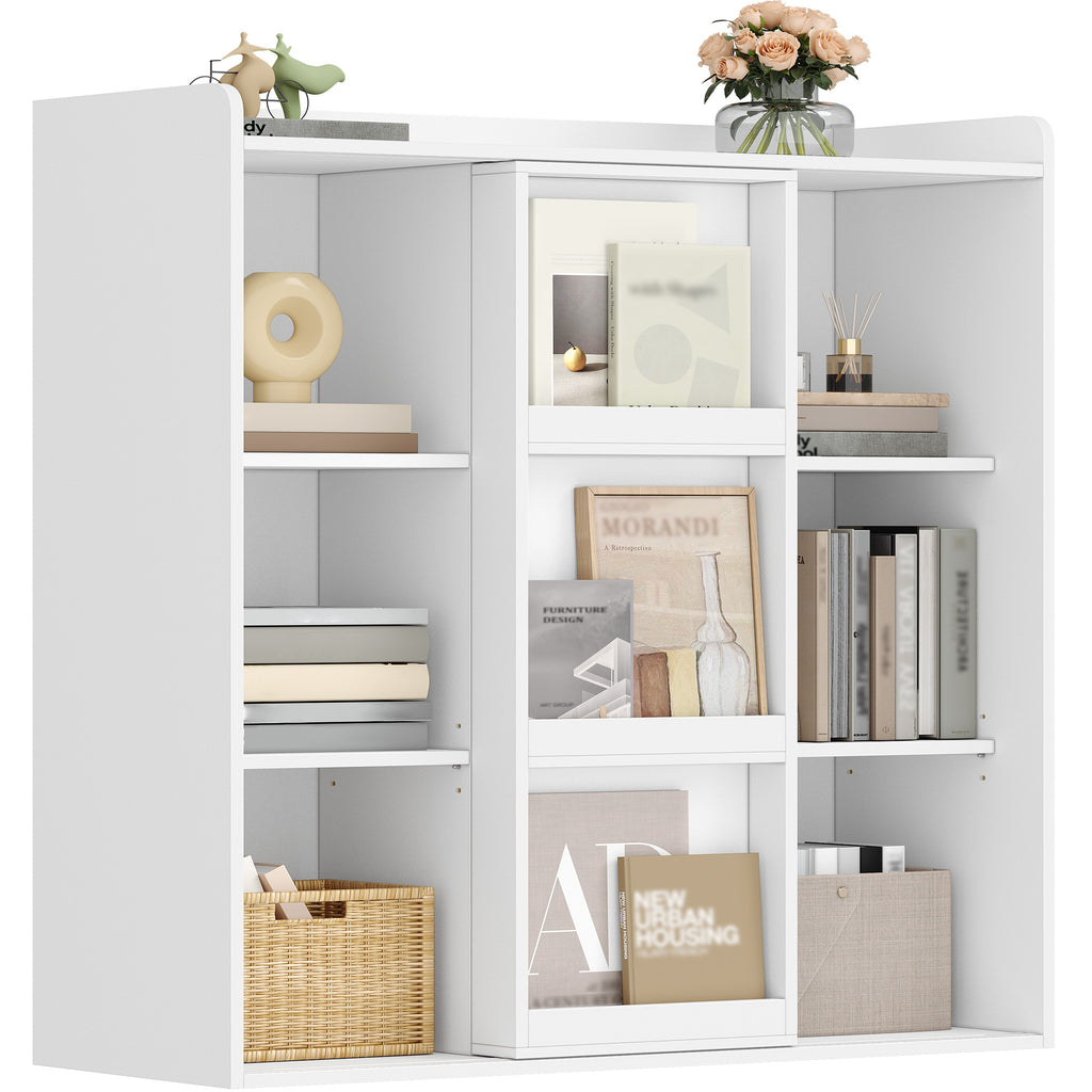 HEXCELEN Bookcase, Bookcase with 9 Cubes, Standing Shelf with Sliding Doors, Adjustable Panels, for Study, Bedroom, Living Room, White, 30 x 100 x 106 cm, 631103X