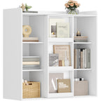 HEXCELEN Bookcase, Bookcase with 9 Cubes, Standing Shelf with Sliding Doors, Adjustable Panels, for Study, Bedroom, Living Room, White, 30 x 100 x 106 cm, 631103X