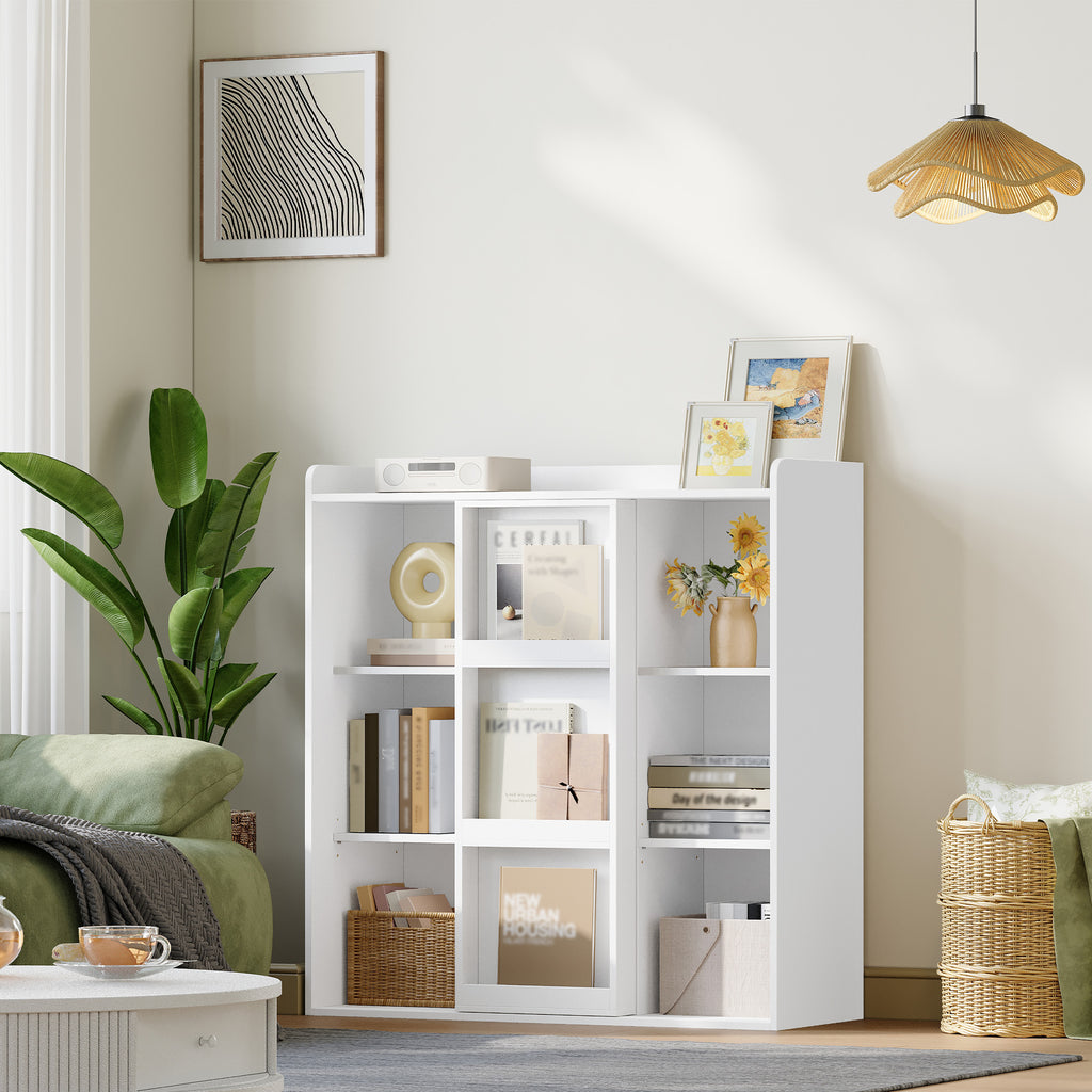 HEXCELEN Bookcase, Bookcase with 9 Cubes, Standing Shelf with Sliding Doors, Adjustable Panels, for Study, Bedroom, Living Room, White, 30 x 100 x 106 cm, 631103X