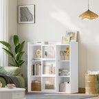 HEXCELEN Bookcase, Bookcase with 9 Cubes, Standing Shelf with Sliding Doors, Adjustable Panels, for Study, Bedroom, Living Room, White, 30 x 100 x 106 cm, 631103X