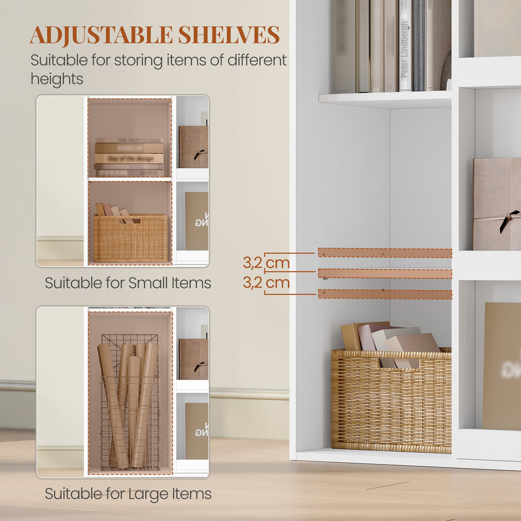 HEXCELEN Bookcase, Bookcase with 9 Cubes, Standing Shelf with Sliding Doors, Adjustable Panels, for Study, Bedroom, Living Room, White, 30 x 100 x 106 cm, 631103X