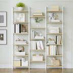 Hzuaneri 6-Tier Shelf Unit, Stem-Style Bookshelf with 17 Shelves, Adjustable Spacing, 24 × 152 × 186 cm, Metal Frame, for Living Room, Bedroom, Office, White Oak and White BC10116W