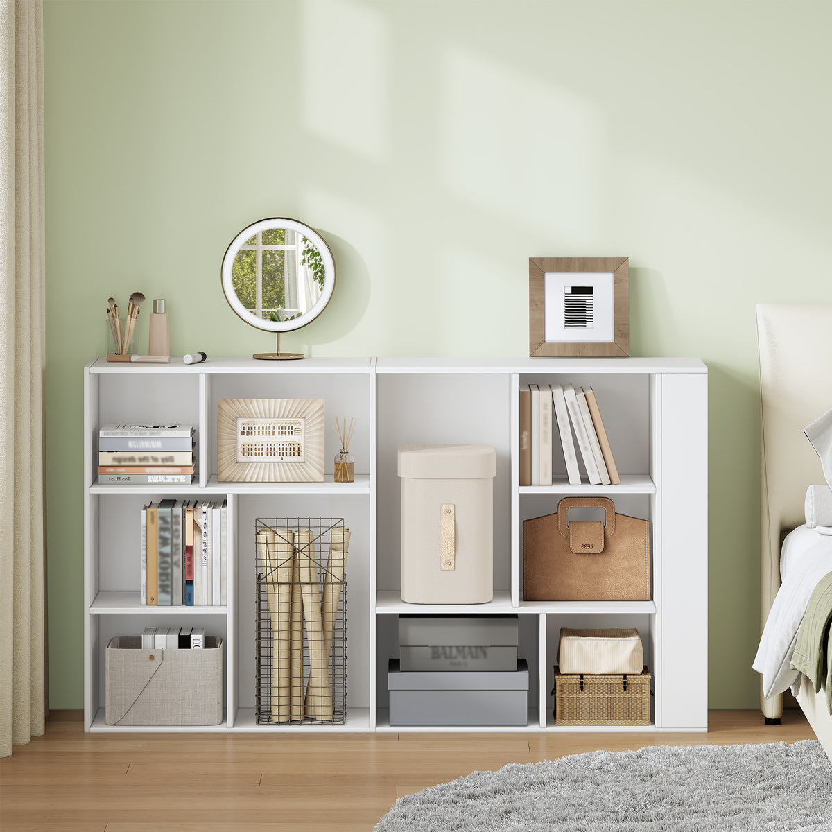 HEXCELEN Bookcase, Bookcase with 10 Compartments, Cube Shelf, Standing Shelf, Office Shelf, Vertical and Horizontal, 2 Types of Placement for Office, Living Room, Bedroom, 30 x 80.2 x 136 cm, Modern White, 641303X