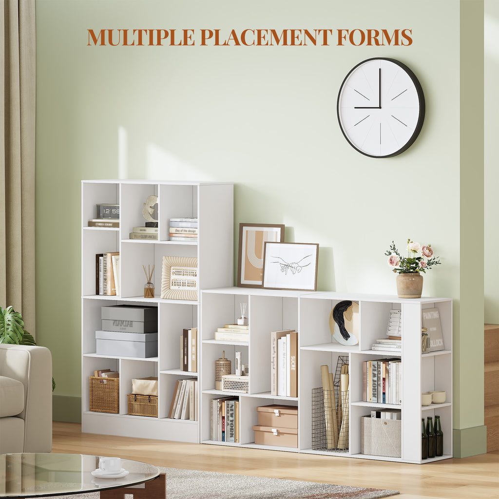 HEXCELEN Bookcase, Bookcase with 10 Compartments, Cube Shelf, Standing Shelf, Office Shelf, Vertical and Horizontal, 2 Types of Placement for Office, Living Room, Bedroom, 30 x 80.2 x 136 cm, Modern White, 641303X