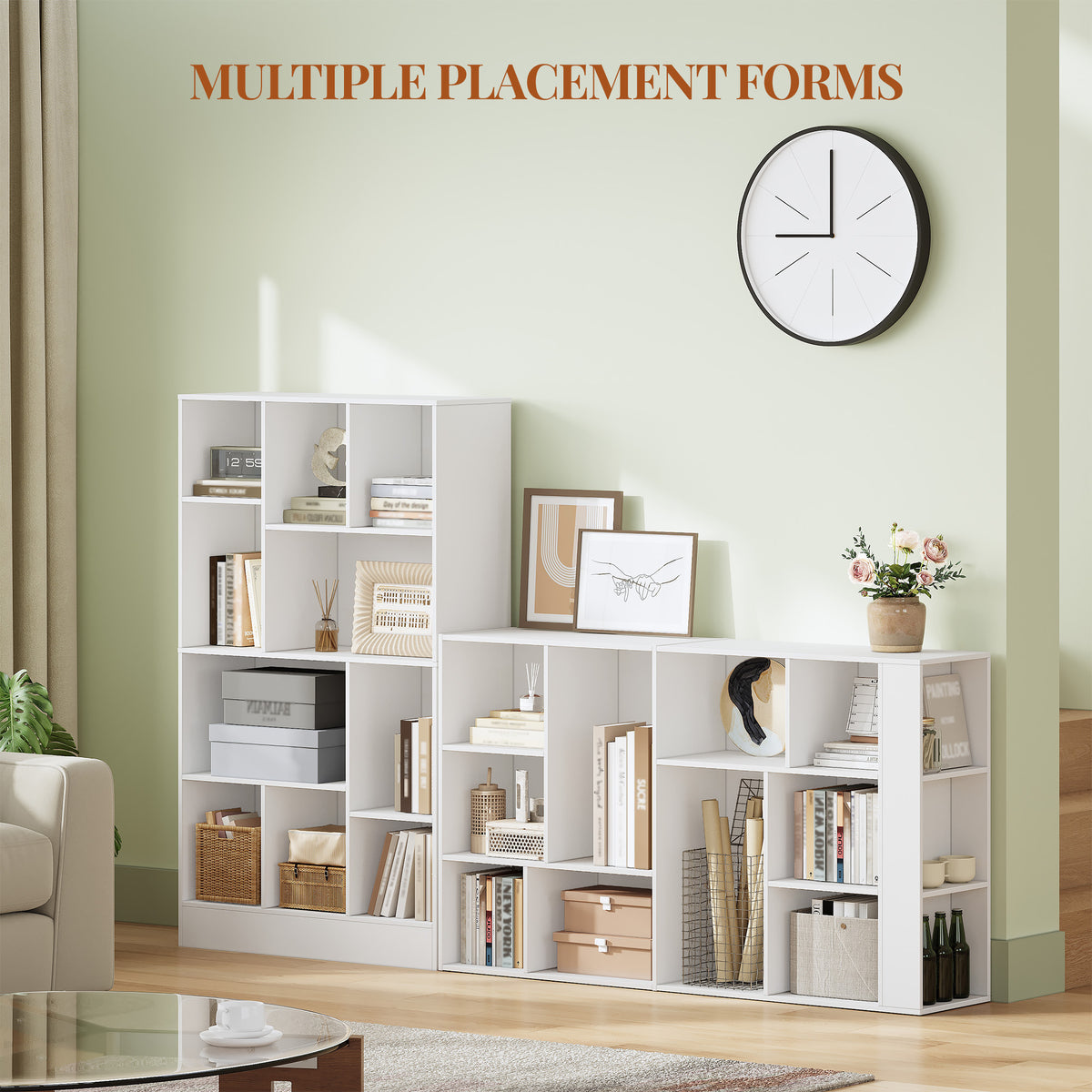 HEXCELEN Bookcase, Bookcase with 10 Compartments, Cube Shelf, Standing Shelf, Office Shelf, Vertical and Horizontal, 2 Types of Placement for Office, Living Room, Bedroom, 30 x 80.2 x 136 cm, Modern White, 641303X