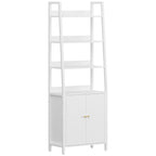 HEXCELEN 6 Tier Bookcase with Doors, Vertical Trapezoidal Bookcase, Bookcases with 4 Open Shelves (Metal Structure), Adjustable Shelves for Bedroom, Living Room, Modern, White, 661603W
