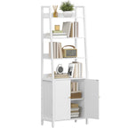 HEXCELEN 6 Tier Bookcase with Doors, Vertical Trapezoidal Bookcase, Bookcases with 4 Open Shelves (Metal Structure), Adjustable Shelves for Bedroom, Living Room, Modern, White, 661603W