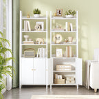 HEXCELEN 6 Tier Bookcase with Doors, Vertical Trapezoidal Bookcase, Bookcases with 4 Open Shelves (Metal Structure), Adjustable Shelves for Bedroom, Living Room, Modern, White, 661603W