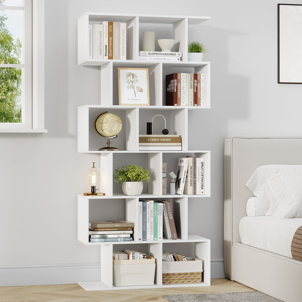 HEXCELEN Bookcase, 6 Tier Bookshelf, Office Bookshelf, Storage Shelf, Display Shelf, Freestanding Bookcase, for Living Room, Bedroom, Office, Modern Style, 29 x 78.6 x 188.4 cm, White, 661803X