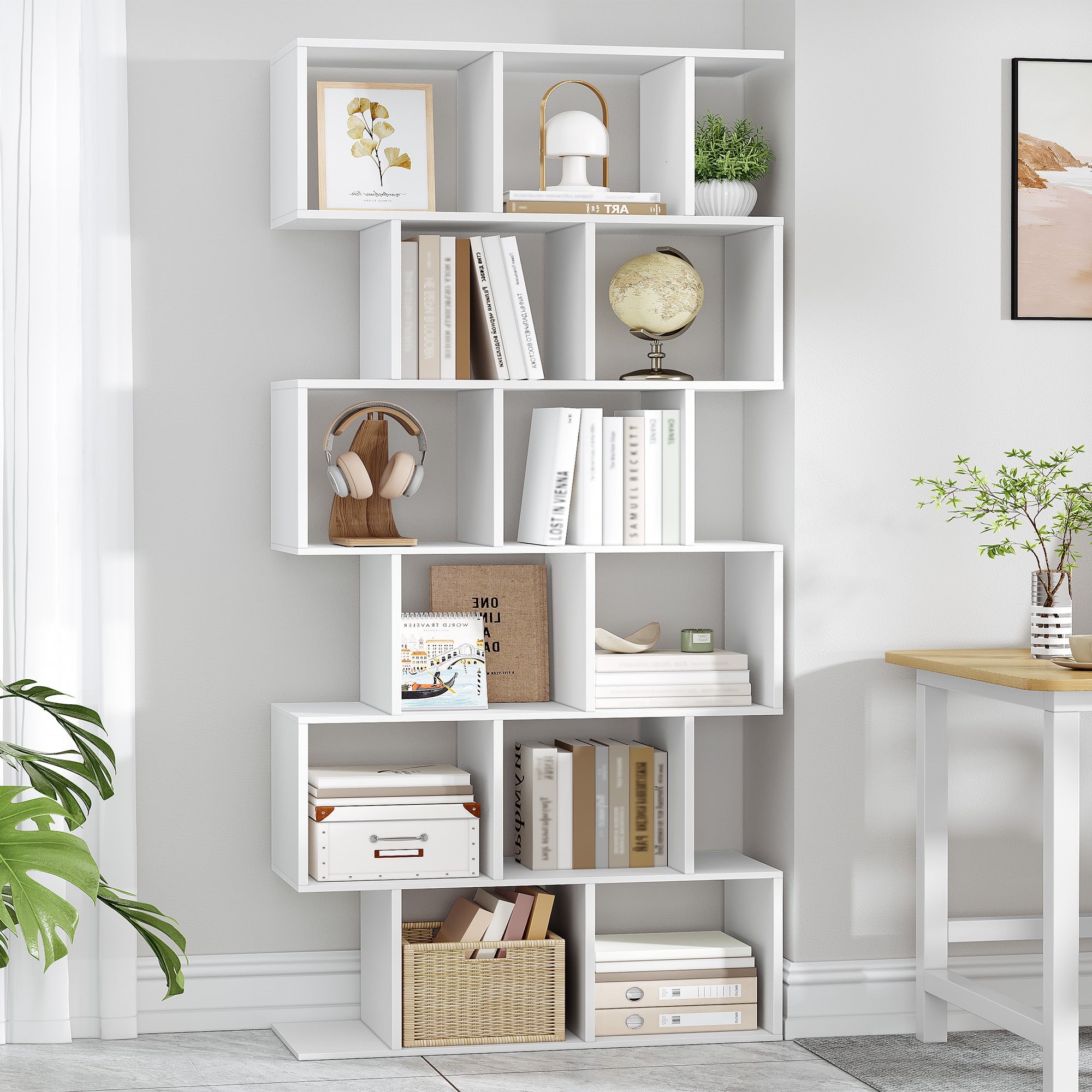 HEXCELEN Bookcase, 6 Tier Bookshelf, Office Bookshelf, Storage Shelf, Display Shelf, Freestanding Bookcase, for Living Room, Bedroom, Office, Modern Style, 29 x 78.6 x 188.4 cm, White, 661803X