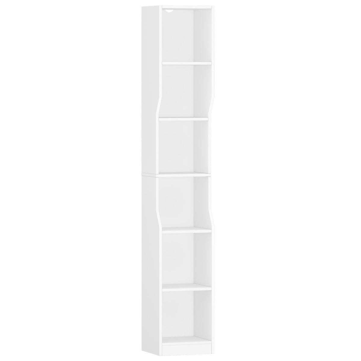 HEXCELEN Bookcase, 6 Tier Vertical Bookcase, Slim Shelf, Standing Shelf, Cube Shelf, Storage Shelf, for Office, Living Room, Bedroom, 28 × 30 × 181 cm, Modern Style, White, 663103X