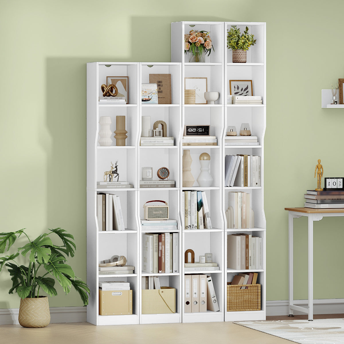 HEXCELEN Bookcase, 6 Tier Vertical Bookcase, Slim Shelf, Standing Shelf, Cube Shelf, Storage Shelf, for Office, Living Room, Bedroom, 28 × 30 × 181 cm, Modern Style, White, 663103X