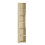 HEXCELEN Bookshelf, 6-Tier Vertical Bookshelf, Narrow Shelf, Freestanding Shelf, Cube Shelf, Storage Shelf, for Office, Living Room, Bedroom, 28 × 30 × 181 cm, Modern Style, Oak Beige, 663116X