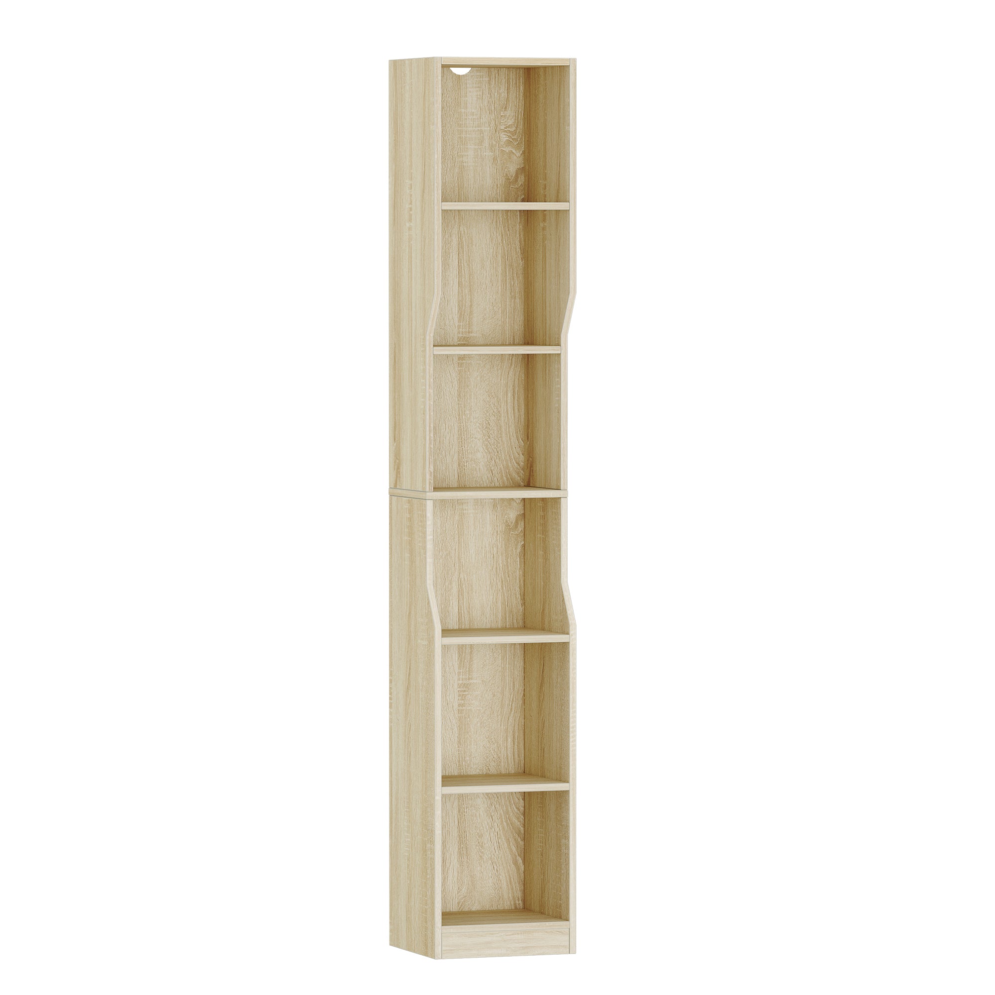 HEXCELEN Bookshelf, 6-Tier Vertical Bookshelf, Narrow Shelf, Freestanding Shelf, Cube Shelf, Storage Shelf, for Office, Living Room, Bedroom, 28 × 30 × 181 cm, Modern Style, Oak Beige, 663116X
