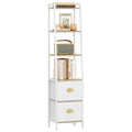 HEXCELEN Bookcase, Slim Shelf with 6 Levels and 2 Folding Fabric Drawers, Ladder Shelf, Standing Shelf, Office Shelf, for Bedroom, Living Room, Office, 30 x 40 x 171.6 cm, White Oak and White, 664116W