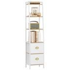 HEXCELEN Bookcase, Slim Shelf with 6 Levels and 2 Folding Fabric Drawers, Ladder Shelf, Standing Shelf, Office Shelf, for Bedroom, Living Room, Office, 30 x 40 x 171.6 cm, White Oak and White, 664116W
