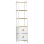 HEXCELEN Bookcase, Slim Shelf with 6 Levels and 2 Folding Fabric Drawers, Ladder Shelf, Standing Shelf, Office Shelf, for Bedroom, Living Room, Office, 30 x 40 x 171.6 cm, White Oak and White, 664116W