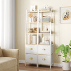 HEXCELEN Bookcase, Slim Shelf with 6 Levels and 2 Folding Fabric Drawers, Ladder Shelf, Standing Shelf, Office Shelf, for Bedroom, Living Room, Office, 30 x 40 x 171.6 cm, White Oak and White, 664116W