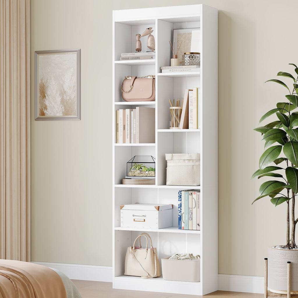HEXCELEN Bookcase, 6-Tier Bookcase, Standing Shelf with 9 Compartments, Storage Shelf, Adjustable Panels, for Study, Bedroom, Living Room, White, 24 x 60 x 172.5 cm, 666103X