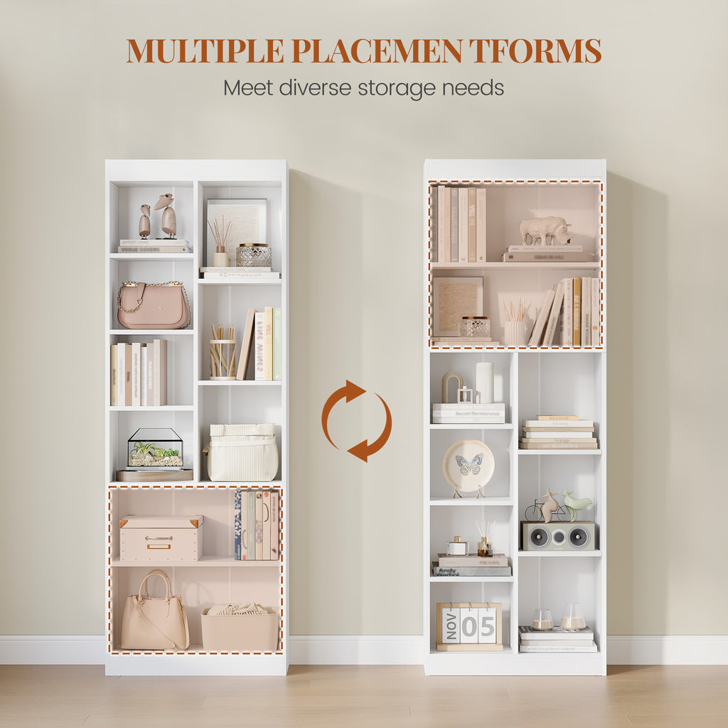 HEXCELEN Bookcase, 6-Tier Bookcase, Standing Shelf with 9 Compartments, Storage Shelf, Adjustable Panels, for Study, Bedroom, Living Room, White, 24 x 60 x 172.5 cm, 666103X